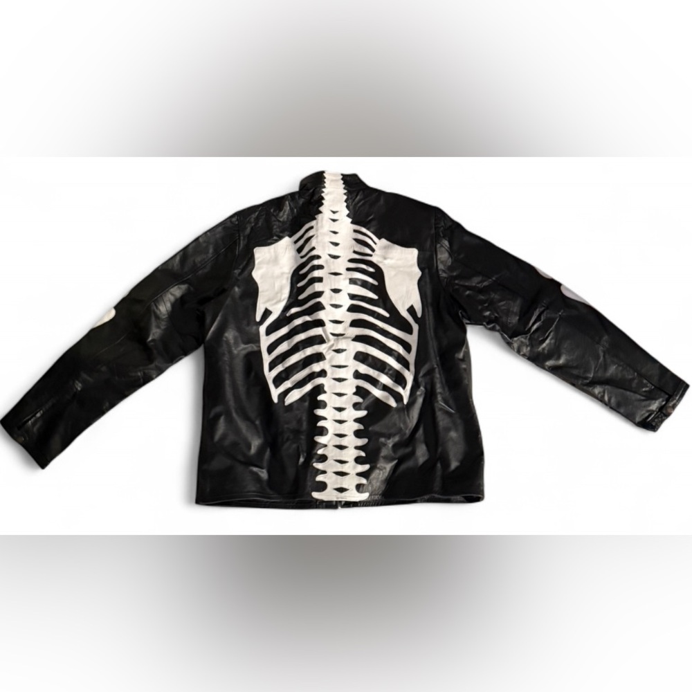 Real Leather Jacket Skeleton Biker Motorcycle Jacket Men’s Size Large - Picture 2 of 3